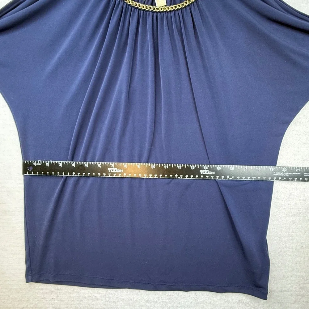 Michael Kors Navy Blue Chain Neck Dolman Sleeve‎ Top Womens M cold shoulder